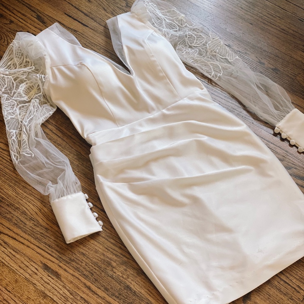 Rime Arodaky inspired /custom mini dress puff sleeve